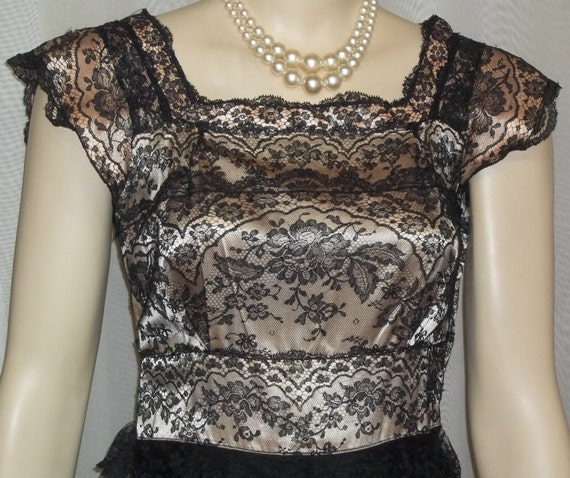 Vintage 1930's Kalmour Long Gown Satin Lace Dress