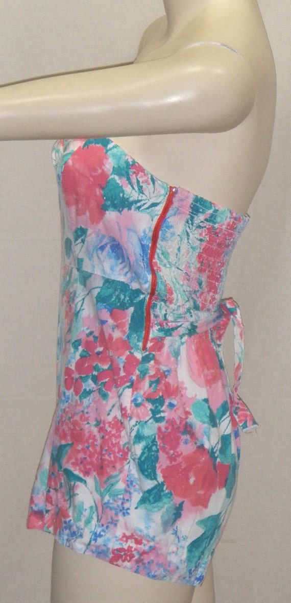 Vintage 1960's Strapless Playsuit Romper Tropical… - image 3