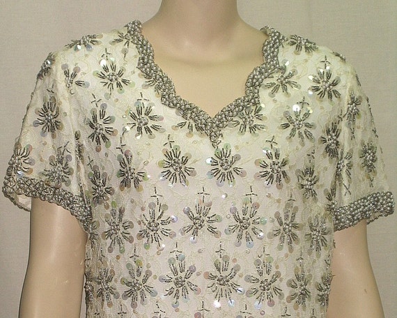 Vintage 1950's Glass Beaded Sheath Dress Medium/L… - image 1