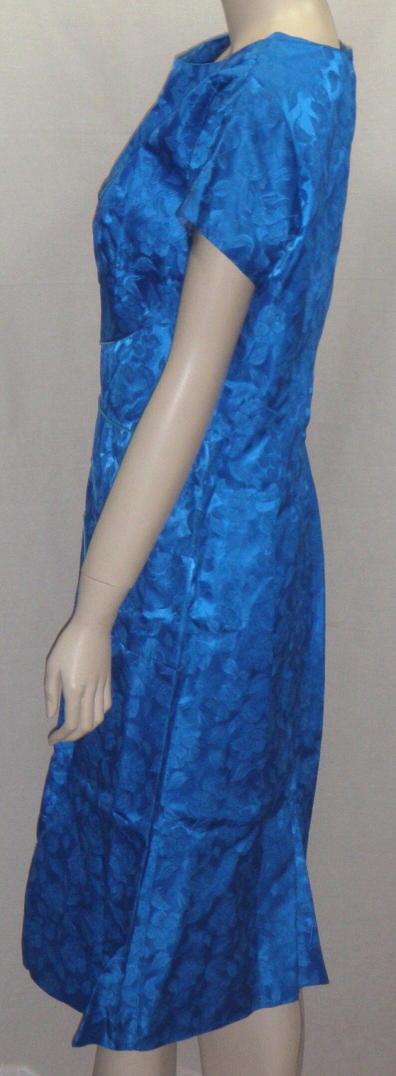 Vintage Royal Blue 1950's Wiggle Dress Size 18 Jacquard image 3