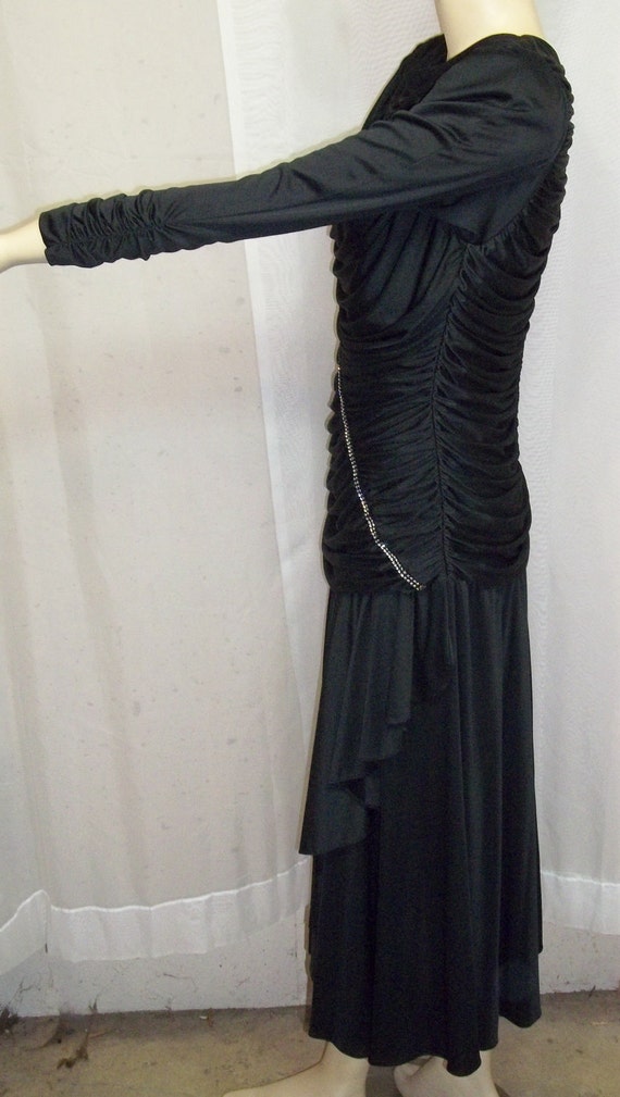 Vintage 1970's Claralura Black Formal Dress Rhine… - image 3