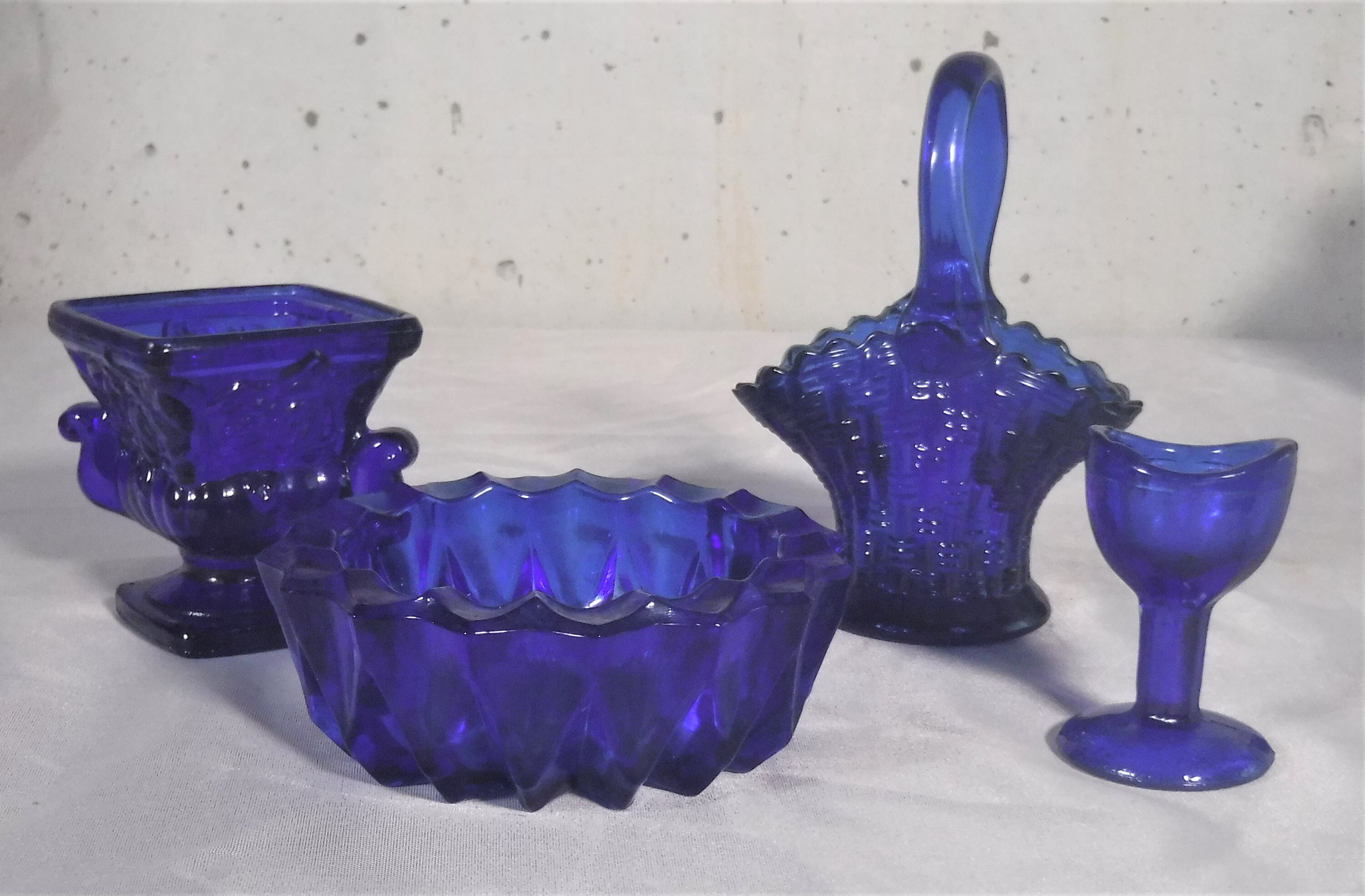 Lot of 4 Vintage Cobalt Blue Glass Eye Wash Cup Mosser Basket Etsy