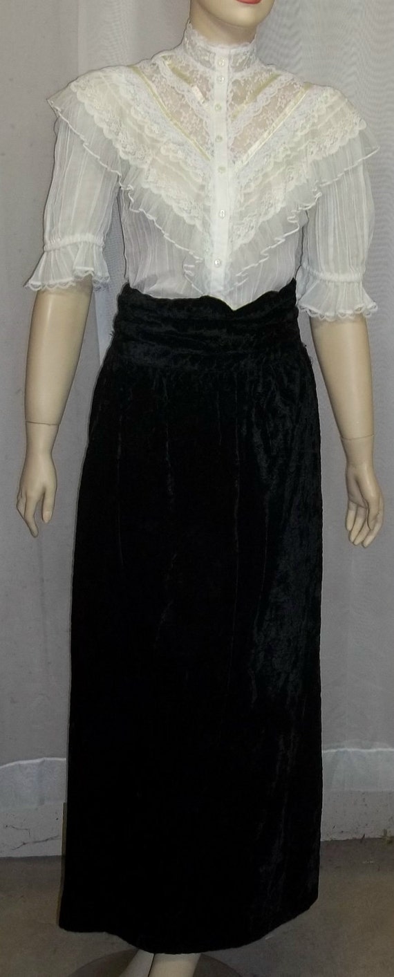 Vintage Black Velvet Long Skirt Cummerbund Waist S