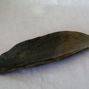 Long Decorative Handmade Ceramic Tray | Dark Brown Stoneware
