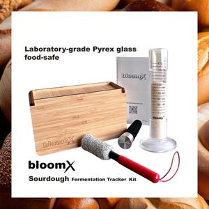 bloomX Rastreador de Fermentação de Massa Madre | Pote para Alíquotas + Caixa de Bambu | Tubo para Acompanhamento da Fermentação da Massa de Pão Artesanal | Presente para o Dia das Mães