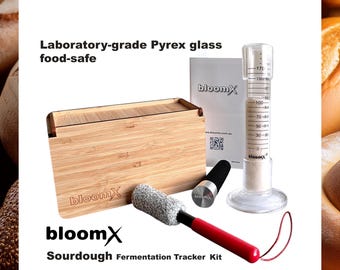 bloomX Sourdough Fermentation Tracker | Aliquot Jar + Bamboo Box | Dough Rise Tube for Artisan Bread | Mothers Day Gift