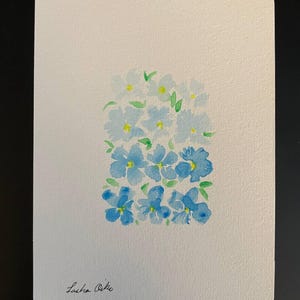 Carte postale aquarelle peinte à la main - Art floral bleu - Mini cadeau artistique - Carte faite main pour un ami - Enveloppe incluse - Déco printanière