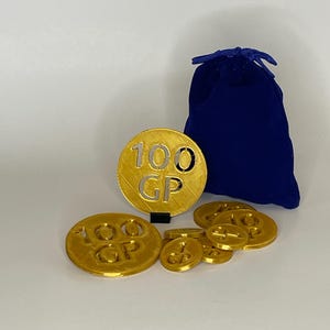500 Gold Piece TTRPG Coin Set – 3D Printed RPG Currency for Fantasy Roleplaying Games.