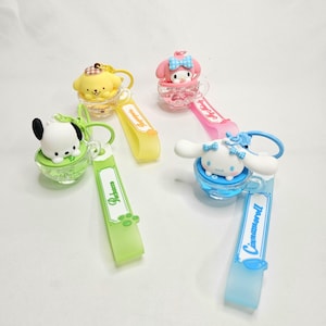 Kawaii Teacup Animal Keychain Set – Pastel Puppy & Bunny Cup Charms | Cute Mini Figure Bag Accessory, Gift for Her