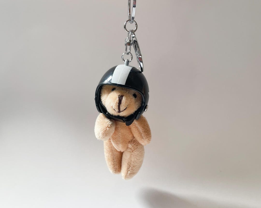 Helmet Bear Keychain: Plush Teddy Charm - Bag & Key Accessory - Etsy