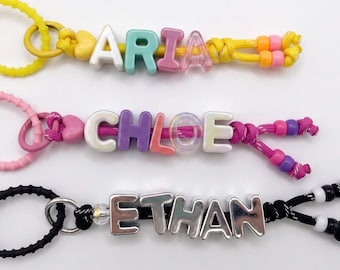 Personalized Beaded Name Keychain: Colorful Kids Bag Charm