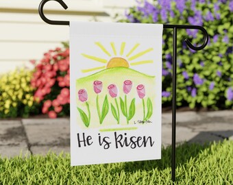 He is Risen Easter Garden Banner, Adorable floral Decoration, Spring Decor, Outdoor Flag, Happy Easter Sign