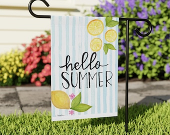 Lemon Hello Summer Garden Banner: Double-Sided Outdoor Decor