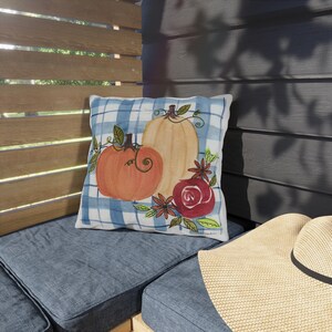 Pumpkin Floral Outdoor Pillow: Farmhouse Autumn Decor