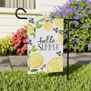 Lemon berry hello Summer Garden Flag, Banner, Lemon Decor, Seasonal Yard Sign, Outdoor Decoration for Patios, Summer Parties