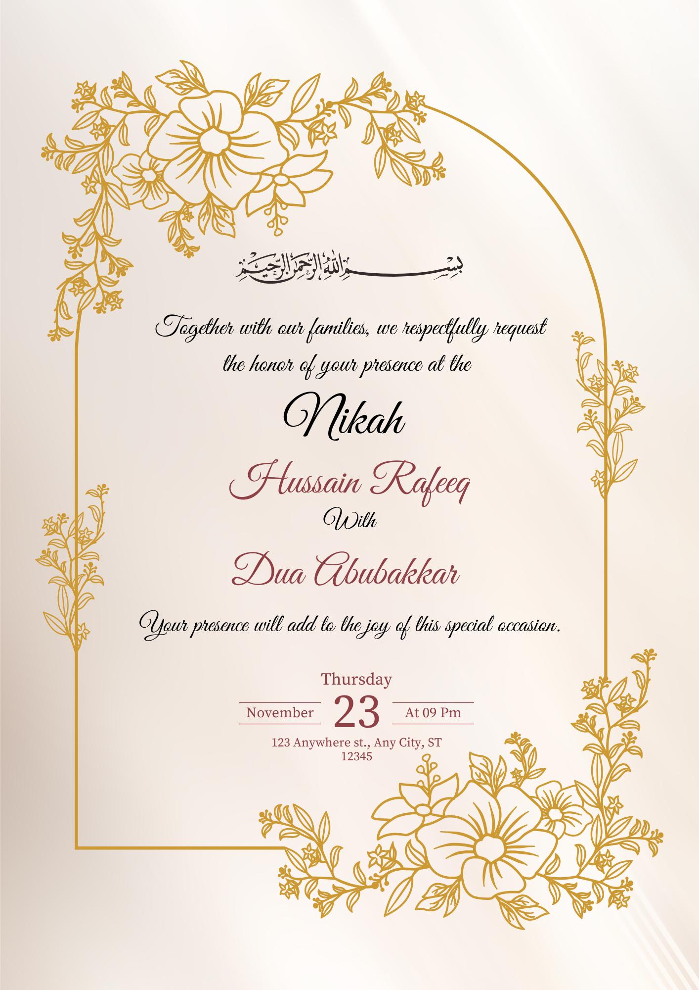 Editable Minimalist Nikkah Invitation Template Floral Muslim Wedding Editable Minimalist Nikkah Invitation Template Floral Muslim Wedding