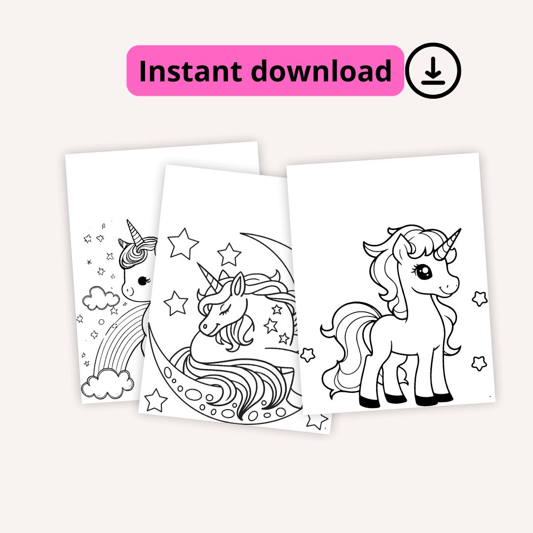 10 Unicorn Coloring Pages Printable PDF, Instant Download for Kids