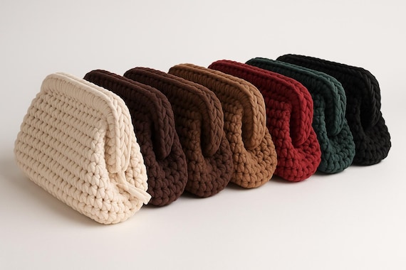 Handmade Crochet Clutch Bag: Eco-Friendly T-Shirt Yarn Handbag