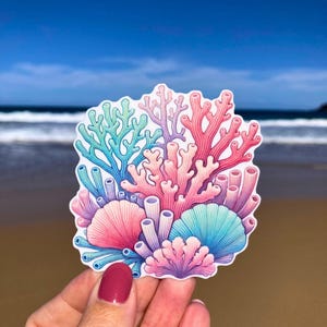 Pegatina de arrecife de coral pastel: Calcomanía para acuario oceánico