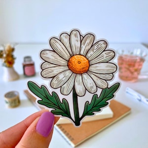 Adesivo Daisy – Adesivo in vinile Cottagecore a forma di fiore per diari, laptop e bottiglie d'acqua