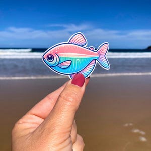 Neon Tetra Fish Sticker, Aquarium sticker, Cute and Colorful Vinyl Sticker, fish sticker, ocean sticker, beach sticker, water bottle sticker
