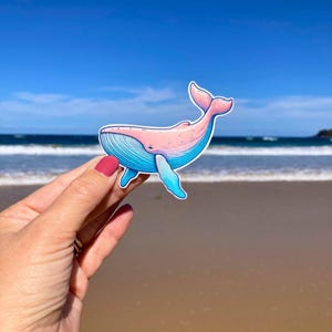 Pegatina de ballena pastel: calcomanía oceánica para portátil