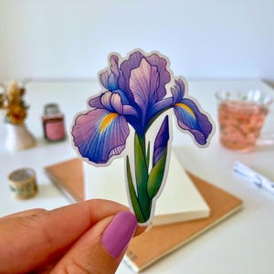 Iris Flower Sticker – Cottagecore Vinyl Floral Decal for Journals, Laptops, and Water Bottles