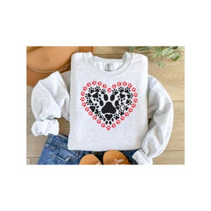 Love Paw Heart Shirt, Pet Lover T-shirt, Sweatshirt, BabySuit, Animal Lover Gift, Cute Paw Print, Dog Mom Clothing, Cat Lover, Heart Lover