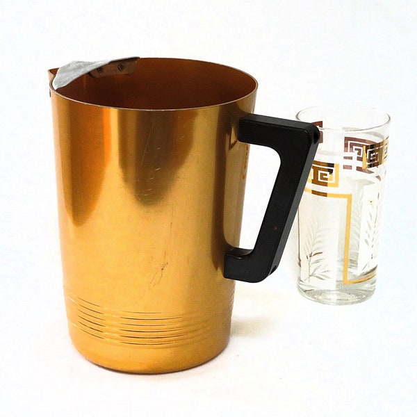 Vintage barware pitcher, Regal Ware Supreme, Aluminum Pitcher, gold copper color, with ice lip, made in USA, MCM, pitchers, water pitcher
