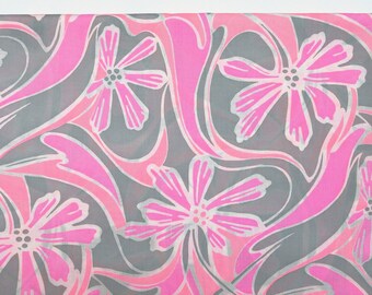 3 yards fabric remnant, 46 inches wide, new old stock, pink/gray large flowers, cotton rayon blend, home decor fabrics materials sewing