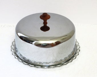 Vintage cake plate & chrome dome, cake keeper, pie keeper, holds 9.5" cake, cake storage, cake safe, kitchen and dining, dining and serving