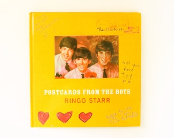 Postcards from the Boys, Ringo Starr, moving photo and Beatles signatures on front cover, reproductions of postcards, hardcover book