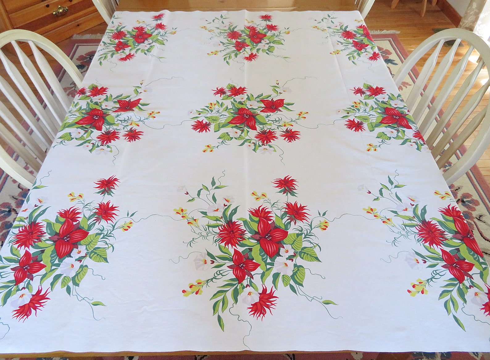 Vintage Wilendur tablecloth red flowers floral rectangular Etsy