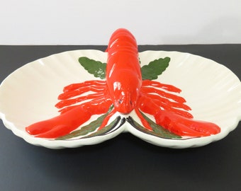 Vintage Lobster Ribbed Bowl with 3-D Lobster, Serving Dish, Holland Mold 1970s, Kitchen Dining and Serving, Lobster serving platter, bowls