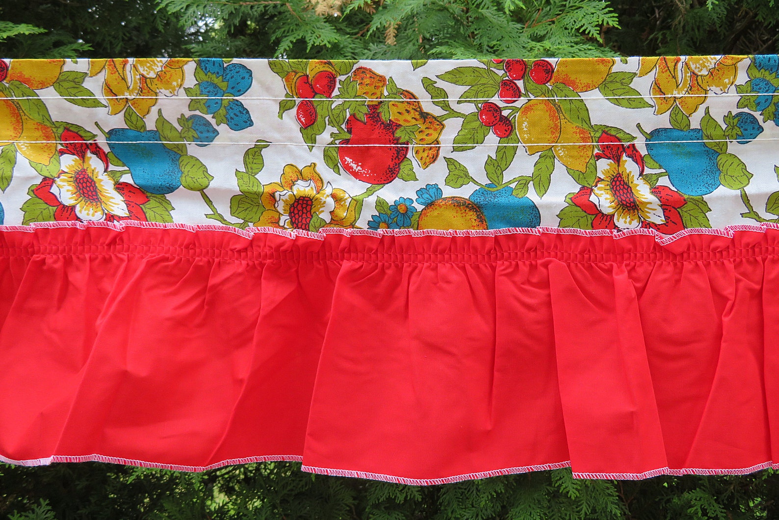 Vintage Kitchen Window Valance Fruit and Flowers Unused Etsy