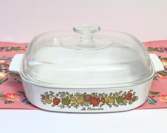 Vintage Corning Ware Square Spice of Life le Romarin Pattern A-10-B 10x10x2" Pyrex Lid Cookware Casseroles