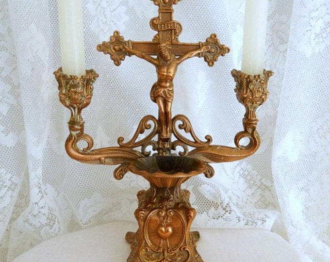 Antique Cross Religious Candle Holder Church Altar Candelabra Etsy