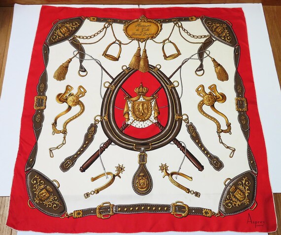 Vintage ASPREY London Scarf: Equestrian French ceremonial horse harnesses, designer scarves, accessories