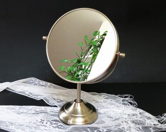 Vintage 2-sided vanity mirror, swivel make-up mirror, brushed silver metal, tabletop mirror, home decor, mirrors, 11" tall