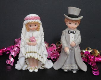 Vintage Wedding Cake Topper LEFTON bride and groom figurines  bisque  Christopher Collection 1987 wedding husband and wife cake toppers