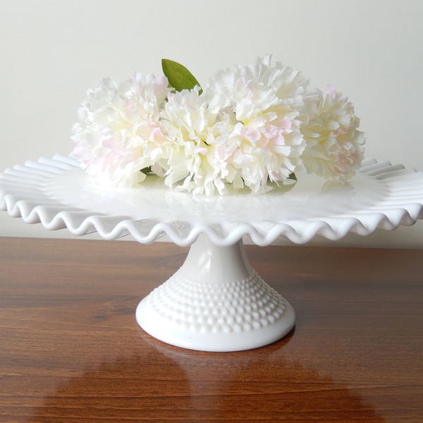 vintage Fenton cake stand, hobnail milk glass, pedestal cake stand, bridal party, wedding, serving, home decor, platter