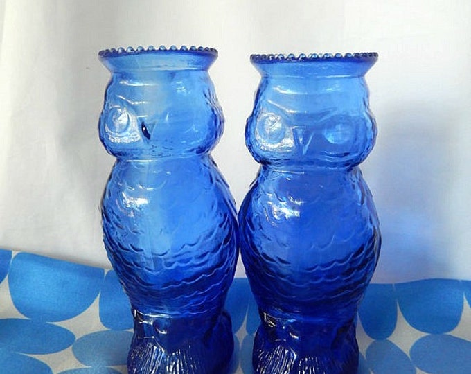 Vintage Blue Glass Owl Vases 2 Vintage Glass Cobalt Blue Etsy