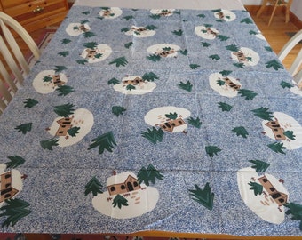 Holly Mountain Lodge, TOBIN, blaue, kleine quadratische Tischdecke, 50 x 50 Zoll, 100 % Baumwolle, Herbst-/Wintertischdecke