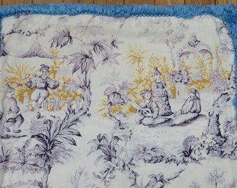 57" Toile Table Runner, Chinoiserie, vintage, handmade, reversible, table linens, table runners, home decor, toile fabric