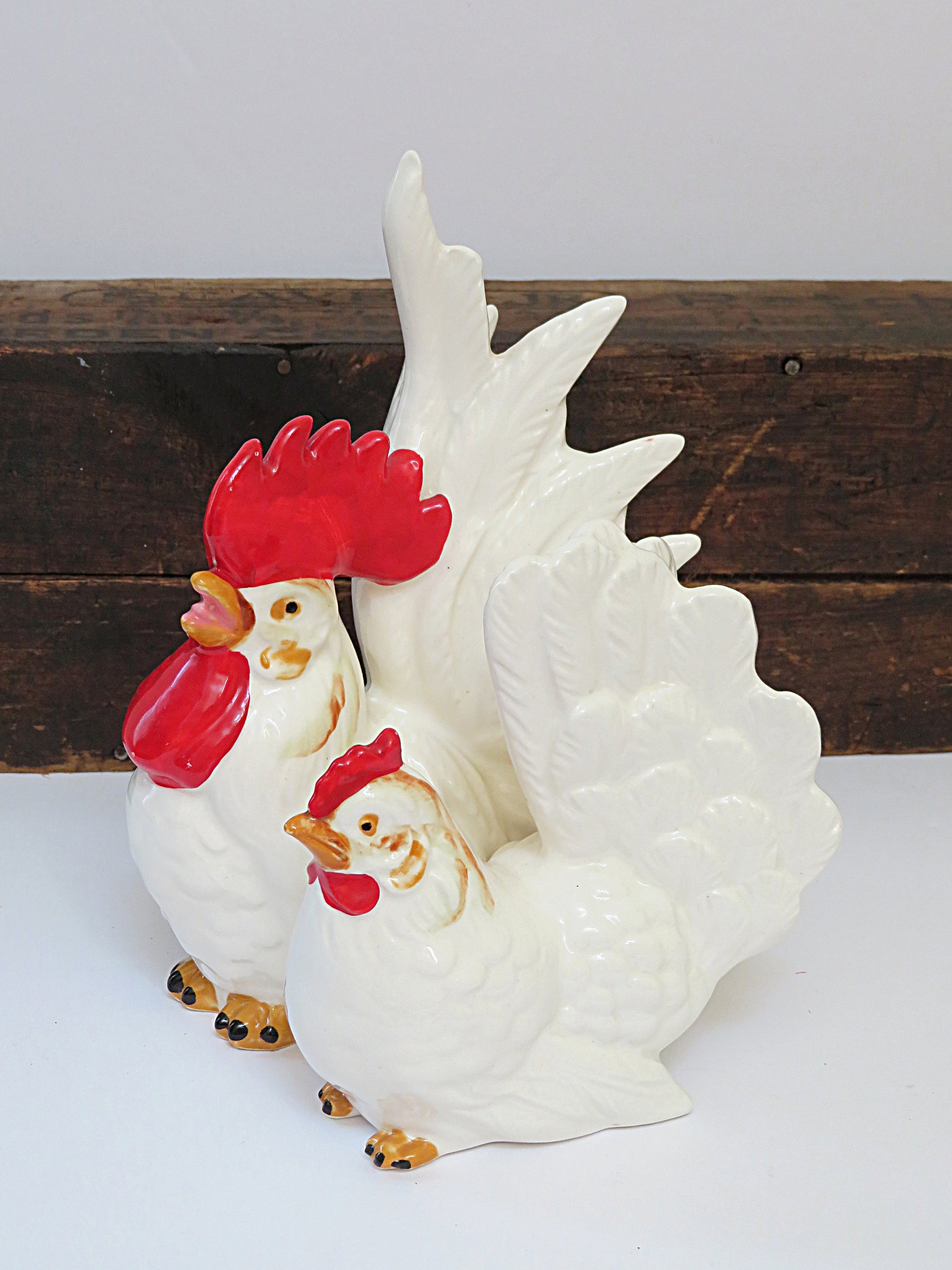 Ceramic white rooster and hen set vintage kitchen decor Etsy