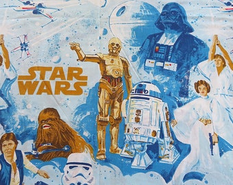 Vintage STAR WARS twin flat and fitted sheets, 80"W 92"L, muslin, vintage bedding, fabric, fabrics, craft supplies, home decor, materials