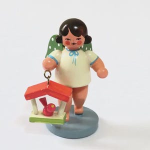 Erzgebirge Angel Figurine: Vintage Hand-Crafted Wooden Bird Feeder, Germany