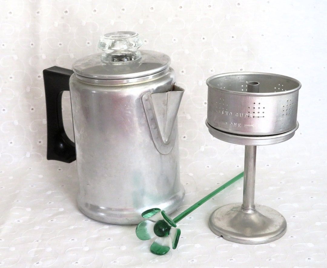 Small Vintage Coffee Percolator, 2 Cups, Stove Top Camping Coffee Pot, Aluminum, Coffee Makers