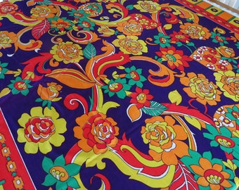 Genuine flower power era fabric, unused, polyester, Citation Fabrics, 1960/1970s, psychedelic, vibrant colors, 1 yard, materials (last one)