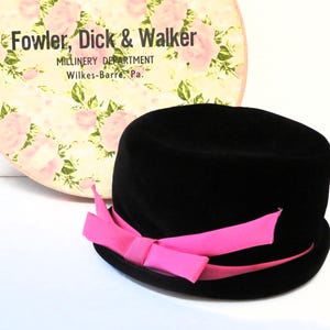 Vintage Black Velvet Pillbox Hat: 1960s Mr. Kurt Design